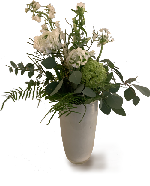 Freisteller: weiß-grün gehaltener, moderner Blumenstrauß. © Sally Lindemann